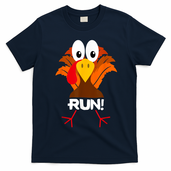 Turkey Costume Adult Running Face Turkey Trot T-Shirt - Navy Blue