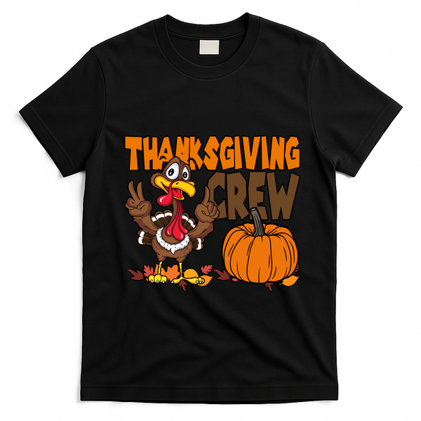 Thanksgiving Crew Funny Turkey Fall T-Shirt - Black