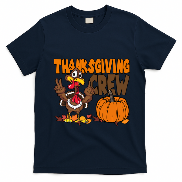 Thanksgiving Crew Funny Turkey Fall T-Shirt - Navy Blue