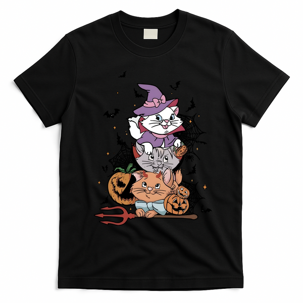 The Cat Halloween Cat Lover Witch Pumpkin T-Shirt - Black
