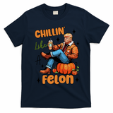 Trump Chillin Like A Felon Pumpkin Spice Halloween T-Shirt - Navy Blue