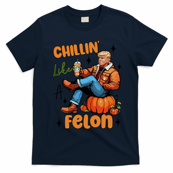 Trump Chillin Like A Felon Pumpkin Spice Halloween T-Shirt - Navy Blue