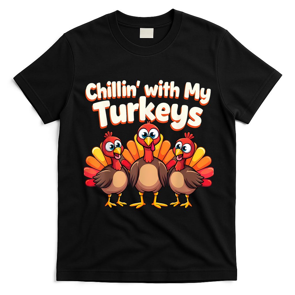 Thanksgiving Family Chillin With My Turkeys T-Shirt - Black