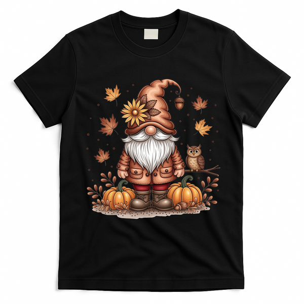 Trendy Fall Gnome Cute Thanksgiving Autumn Gift T-Shirt - Black