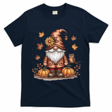 Trendy Fall Gnome Cute Thanksgiving Autumn Gift T-Shirt - Navy Blue
