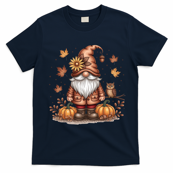 Trendy Fall Gnome Cute Thanksgiving Autumn Gift T-Shirt - Navy Blue