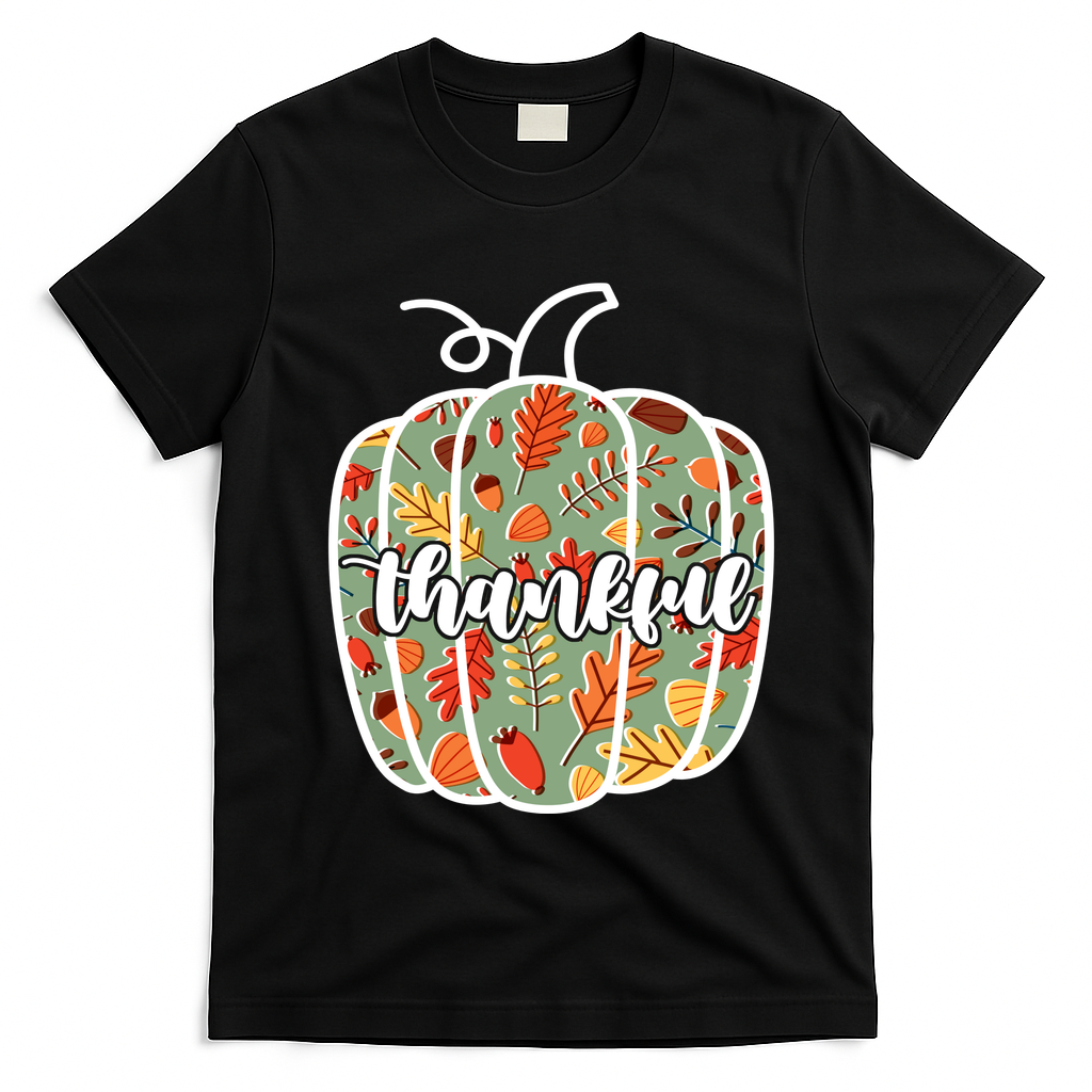 Thankful Fall Nature Pumpkin T-Shirt - Black