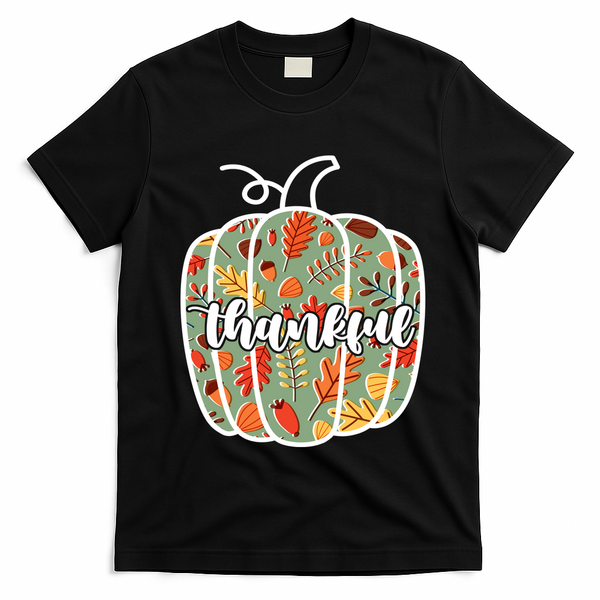 Thankful Fall Nature Pumpkin T-Shirt - Black