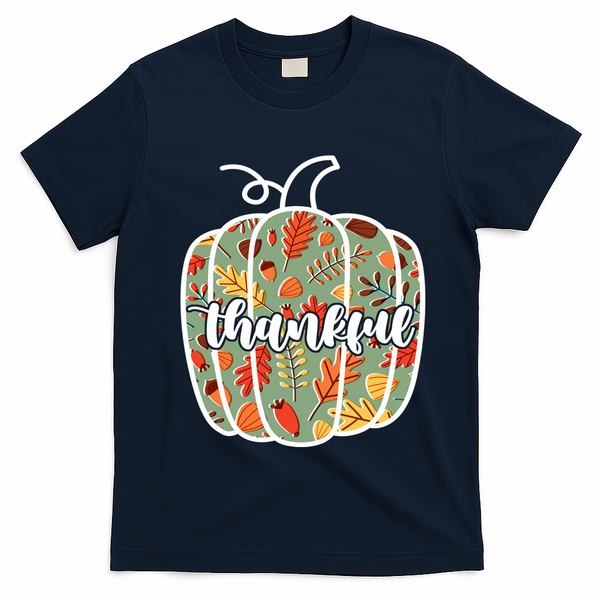 Thankful Fall Nature Pumpkin T-Shirt - Navy Blue