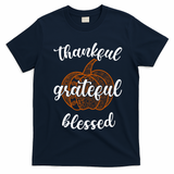 Thankful Grateful Blessed Pumpkin Fall T-Shirt - Navy Blue