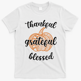 Thankful Grateful Blessed Pumpkin Fall T-Shirt - White