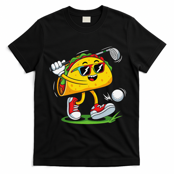 Taco Golf Player Cinco De Mayo Food Fiesta Mexican Golfer T-Shirt - Black