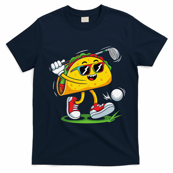 Taco Golf Player Cinco De Mayo Food Fiesta Mexican Golfer T-Shirt - Navy Blue