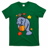 Thanksgiving Manatee Pilgrim Fall Pumpkin Dugong T-Shirt - Irish Green