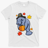 Thanksgiving Manatee Pilgrim Fall Pumpkin Dugong T-Shirt - White