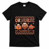 Thanksgiving Or Nurse Fall Pumpkin And Turkey Autumn Check T-Shirt - Black