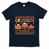 Thanksgiving Or Nurse Fall Pumpkin And Turkey Autumn Check T-Shirt - Navy Blue