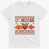 Thanksgiving Or Nurse Fall Pumpkin And Turkey Autumn Check T-Shirt - White