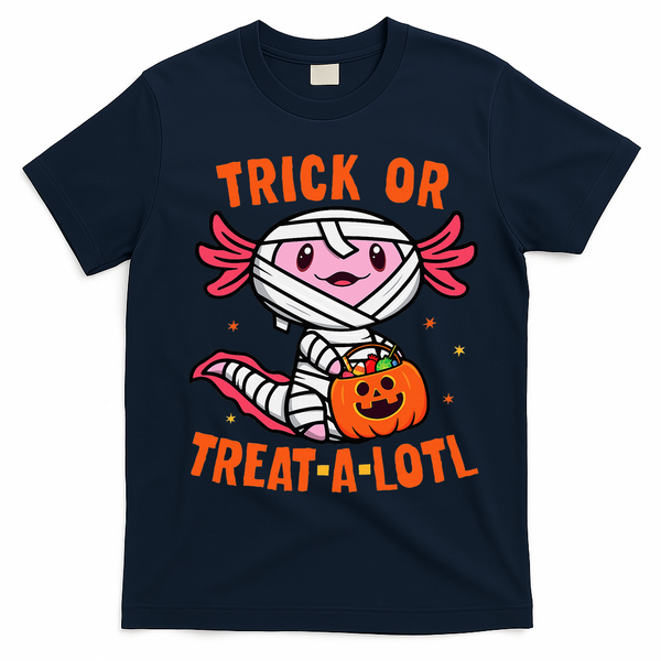 Trick or Treat A Lotl Axolotl Halloween Costume T-Shirt - Navy Blue