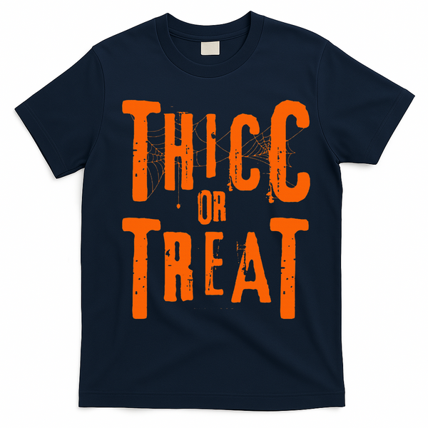 Thicc Or Treat Funny Halloween Workout Fitness Bodybuilding T-Shirt - Navy Blue