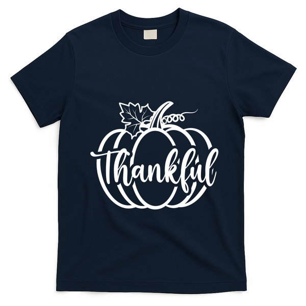 Thankful Pumpkin Cute Cozy T-Shirt - Navy Blue