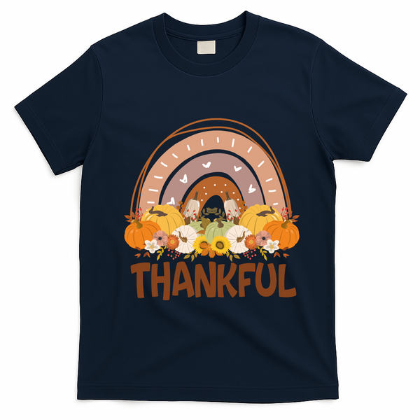 Thankful Pumpkin Patch Cute Rainbow Holiday T-Shirt - Navy Blue