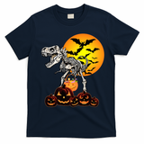 T Rex Dinosaur Skeleton Scary Halloween Pumpkin Gift T-Shirt - Navy Blue
