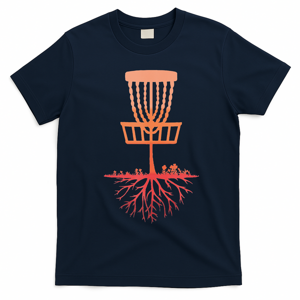 Tree Roots Disc Golf Basket Disc Golfing Frisbee Disc Golf T-Shirt - Navy Blue
