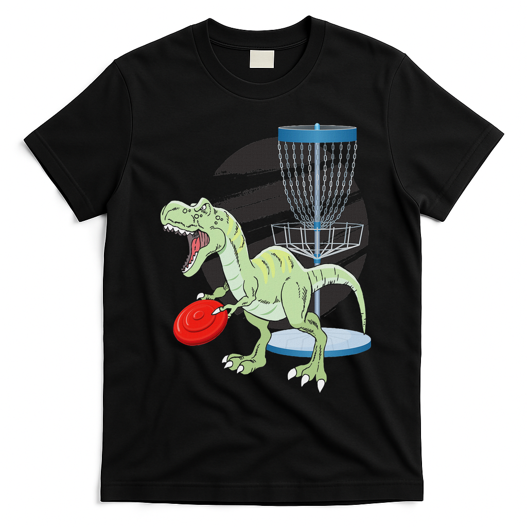 T Rex Frisbee Dinosaur Recreational Tosser Dino Disc Golf T-Shirt - Black