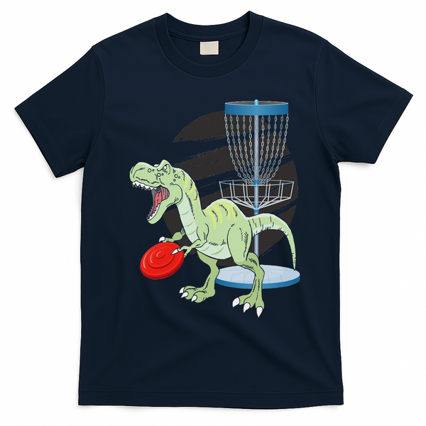 T Rex Frisbee Dinosaur Recreational Tosser Dino Disc Golf T-Shirt - Navy Blue