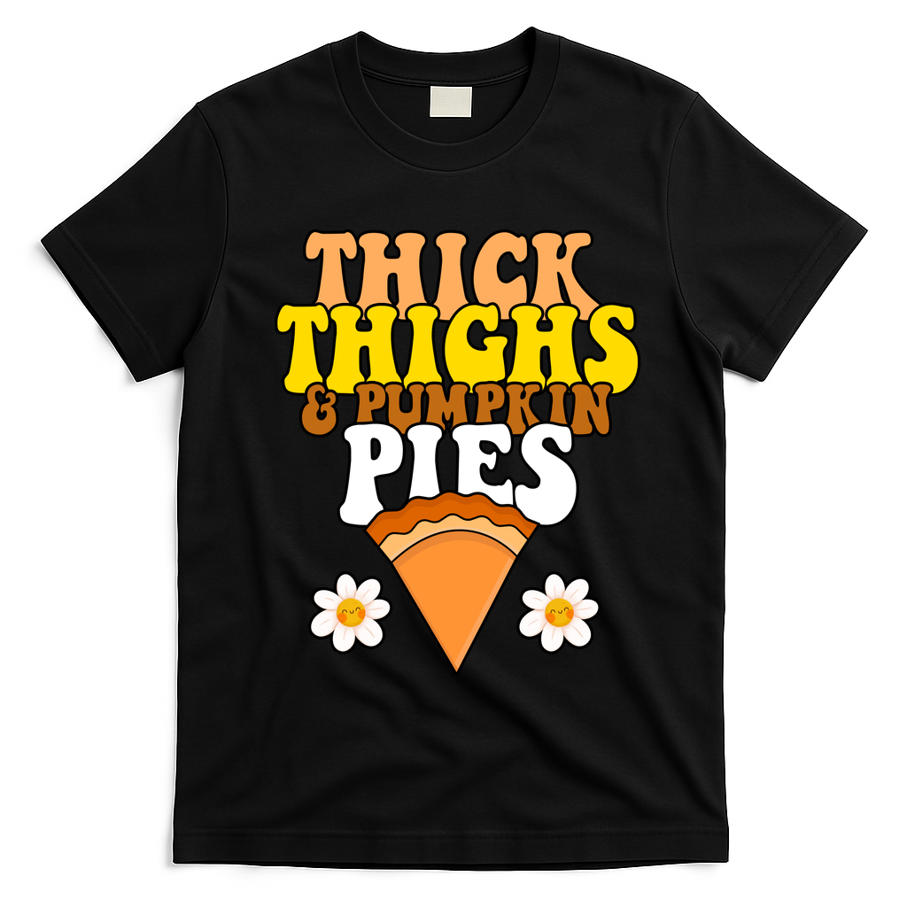 Thick Thighs And Pumpkin Pies Cute Thanksgiving T-Shirt - Black