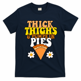 Thick Thighs And Pumpkin Pies Cute Thanksgiving T-Shirt - Navy Blue