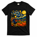 Thanksgiving Turkey Pumpkin Harvest Starry Night Art T-Shirt - Black