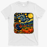 Thanksgiving Turkey Pumpkin Harvest Starry Night Art T-Shirt - White