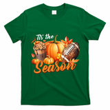 TIS THE SEASON Pumpkin Leaf Latte Fall Thanksgiving Football T-Shirt - Irish Green