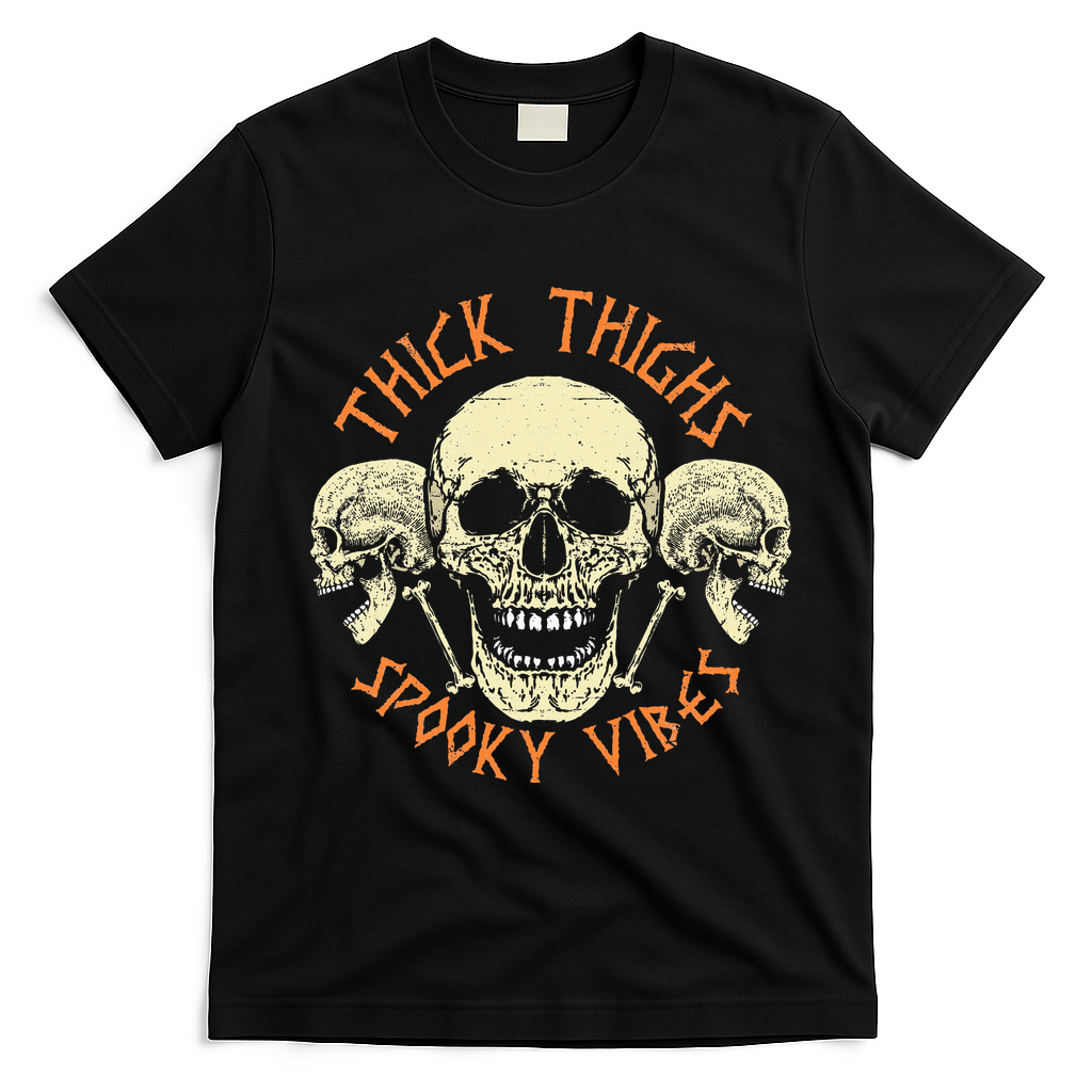 Thick Thighs & Spooky Vibes Halloween Costume T-Shirt - Black