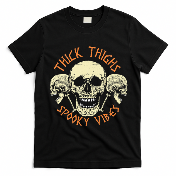 Thick Thighs & Spooky Vibes Halloween Costume T-Shirt - Black