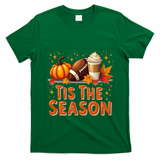 Tis The Season Fall Autumn Football Pumpkin Coffee Leaves Funny Gift T-Shirt - Irish Green