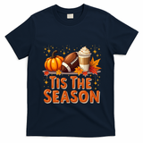 Tis The Season Fall Autumn Football Pumpkin Coffee Leaves Funny Gift T-Shirt - Navy Blue