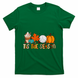 Tis The Season Volleyball Pumpkin Leaf Latte Fall Autumn Boy T-Shirt - Irish Green