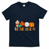 Tis The Season Volleyball Pumpkin Leaf Latte Fall Autumn Boy T-Shirt - Navy Blue