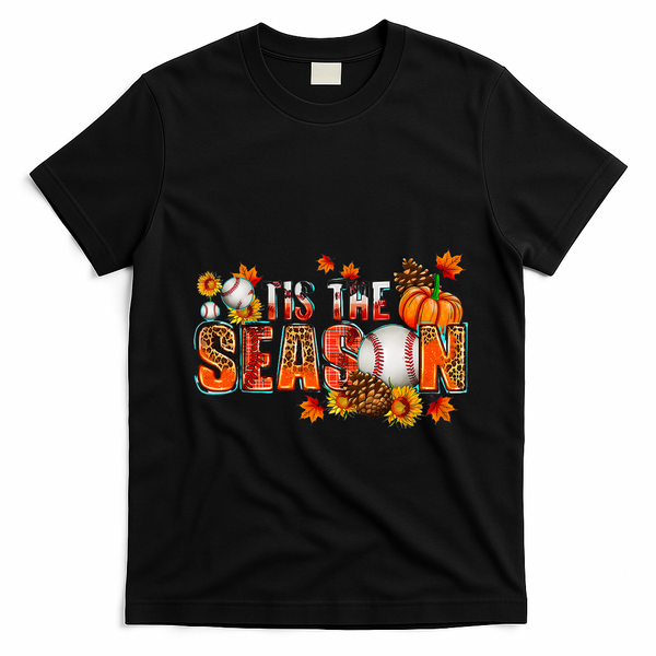 Tis The Season Baseball Fall Season Thanksgiving Pumpkin T-Shirt - Black
