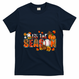 Tis The Season Baseball Fall Season Thanksgiving Pumpkin T-Shirt - Navy Blue