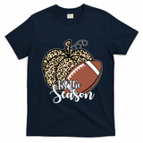 Tis The Season Leopard Pumpkin Football Fall Autumn T-Shirt - Navy Blue