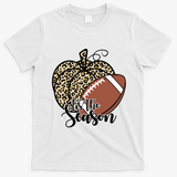 Tis The Season Leopard Pumpkin Football Fall Autumn T-Shirt - White