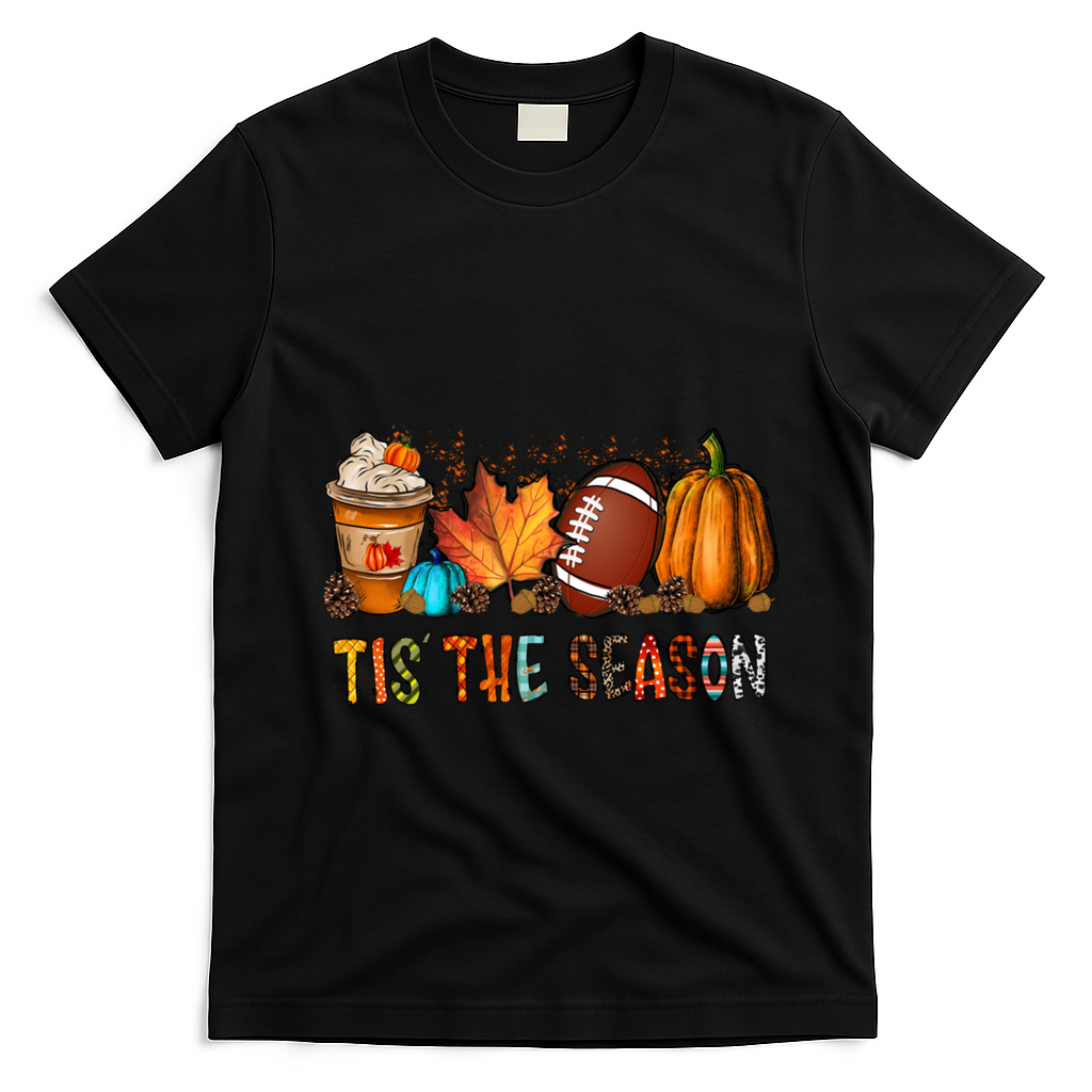 Tis The Season Coffee Fall Football And Halloween Pumpkin Meaningful Gift T-Shirt - Black