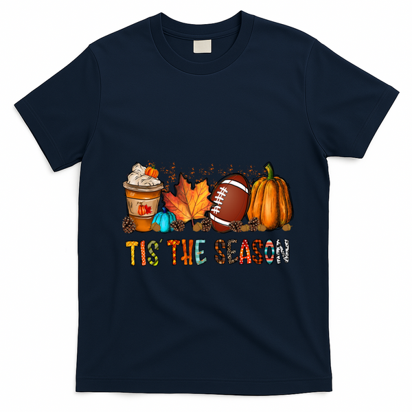 Tis The Season Coffee Fall Football And Halloween Pumpkin Meaningful Gift T-Shirt - Navy Blue