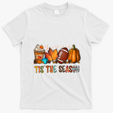Tis The Season Coffee Fall Football And Halloween Pumpkin Meaningful Gift T-Shirt - White