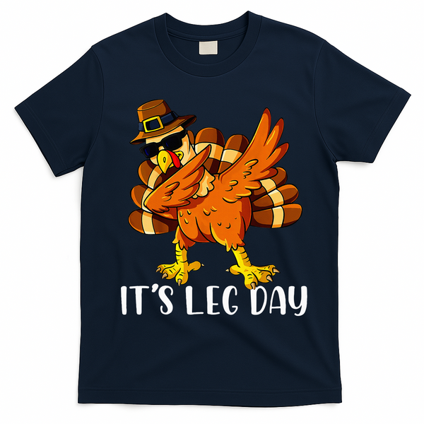 Thanksgiving Turkey Trot Fun Family Leg Day Workout T-Shirt - Navy Blue