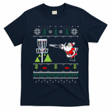 Ugly Disc Golf Santa Christmas Sweater Funny Xmas Frolf T-Shirt - Navy Blue